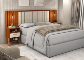 Cabeceira Queen Box Onix Estofada C/ Mesa de Cabeceira Gaveta e Prateleira - Vitamov Cabeceira Queen Box Onix Estofada C/ Mesa de Cabeceira Gaveta e Prateleira - Vitamov