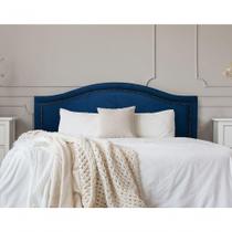 Cabeceira Queen Curva Luxo 160x60 Suede Azul - Tachas Fumê Cabeceira Queen Curva Luxo 160x60 Suede Azul - Tachas Fumê