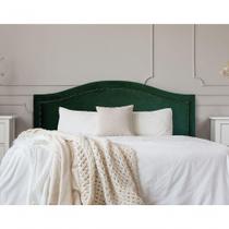 Cabeceira Queen Curva Luxo 160x60 Veludo Verde - Tachas Fumê Cabeceira Queen Curva Luxo 160x60 Veludo Verde - Tachas Fumê