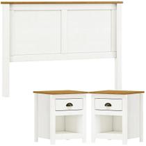 Cabeceira Queen E 02 Mesas Cabeceira Madeira Maciça Branco Freijo Milani Store