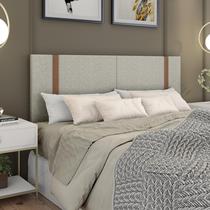 Cabeceira Queen em Linho com Detalhe Elegante em Couro