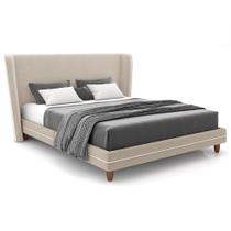 Cabeceira Queen Nilo 160cm Com Cama Pés Madeira Suném P05 Veludo Bege Bouclê Cru - Lyam Decor Cabeceira Queen Nilo 160cm Com Cama Pés Madeira Suném P05 Veludo Bege Bouclê Cru - Lyam Decor