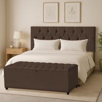 Cabeceira Queen Paris Estofada Painel com Recamier Baú 150cm para Cama Box Marrom