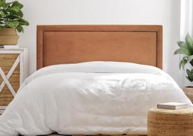 Cabeceira Queen Reta Luxo 160x60 Veludo Terracota - Tachas Fumê Cabeceira Queen Reta Luxo 160x60 Veludo Terracota - Tachas Fumê