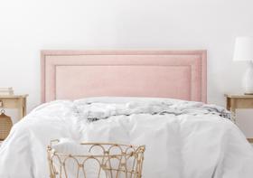 Cabeceira Queen Reta Luxo Dupla 160x60 Veludo Rosê - Tacha Prata
