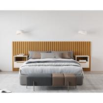 Cabeceira Queen Ripada Suspensa com 2 Mesas Jatobá 100% MDF 267cm Maracá Bege Cabeceira Queen Ripada Suspensa com 2 Mesas Jatobá 100% MDF 267cm Maracá Bege