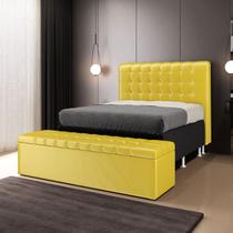 Cabeceira Rana e Calçadeira Alpha 160 para Cama Queen N-035 Veludo Amarelo Aradecor