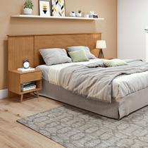 Cabeceira Regulável Painel Ripado Pés Palito em Madeira Like Amêndoa Clean