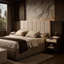 Cabeceira Regulável Para Cama Box Casal Queen Helena Com Criados E Painel Estofado Cabeceira Regulável Para Cama Box Casal Queen Helena Com Criados E Painel Estofado