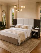 Cabeceira Regulável Para Cama Box Casal Queen Helena Com Criados E Painel Estofado Cabeceira Regulável Para Cama Box Casal Queen Helena Com Criados E Painel Estofado