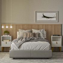 Cabeceira Ripada Casal Queen com 2 Mesas Búzios Laranjeiras Linea Brasil - Carvalho/Off White