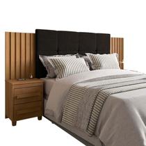 Cabeceira Ripada Estofada Casal / Queen / King Com 2 Criados Suíça RV Móveis Cinamomo/Preto Cabeceira Ripada Estofada Casal / Queen / King Com 2 Criados Suíça RV Móveis Cinamomo/Preto