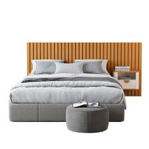 Cabeceira Ripada Maracá Queen com 1 Mesa de Cabeceira Curva Buriti