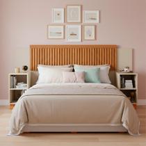 Cabeceira Ripada Modular para cama Casal, Queen com Mesas de Cabeceira Cabeceira Ripada Modular para cama Casal, Queen com Mesas de Cabeceira