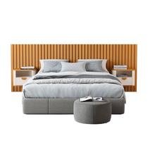 Cabeceira Ripada Queen com 2 Mesas de Cabeceira Curva Buriti