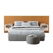 Cabeceira Ripada Queen com 2 Mesas de Cabeceira Curva Buriti