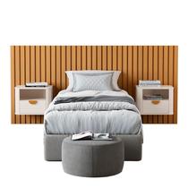 Cabeceira Ripada Solteiro com 2 Mesas de Cabeceira Curva Buriti