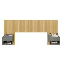 Cabeceira Ripado MDF Adesiva com 2 Mesas de Cabeceira Suspensa Sofia 1 Gaveta e Nicho Cama Casal Queen e King LH Móveis Cabeceira Ripado MDF Adesiva com 2 Mesas de Cabeceira Suspensa Sofia 1 Gaveta e Nicho Cama Casal Queen e King LH Móveis