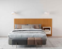 Cabeceira Ripado Para Cama de Casal/Queen Maracá Nature Com Mesa de Cabeceira Jatobá OffWhite - Rede Móveis