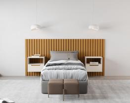 Cabeceira Ripado Para Cama de Solteiro Maracá Nature Com 2 Mesa de Cabeceira Jatobá OffWhite - Rede Móveis Cabeceira Ripado Para Cama de Solteiro Maracá Nature Com 2 Mesa de Cabeceira Jatobá OffWhite - Rede Móveis
