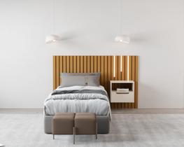 Cabeceira Ripado Para Cama de Solteiro Maracá Nature Com Mesa de Cabeceira Jatobá Com Led OffWhite - Rede Móveis