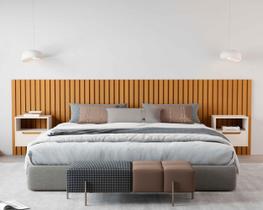 Cabeceira Ripado Para Cama King Size Maracá Nature Com 2 Mesa de Cabeceira Jatobá OffWhite - Rede Móveis