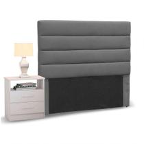 Cabeceira Solteiro 90cm Cinza e 1 Mesa de Cabeceira Branco