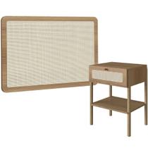 Cabeceira Solteiro 90cm e 1 Mesa Lateral 1 Gaveta Madeira Moss A03 Hanover Roble - Lyam Decor