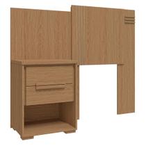 Cabeceira Solteiro com Mesa de Cabeceira 2 Gavetas Rimo Angra Carvalho/Carvalho