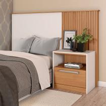 Cabeceira Solteiro com Mesa de Cabeceira Arias Acabamento Ripado MDP OffWhite/Freijó G11 - Gran Belo