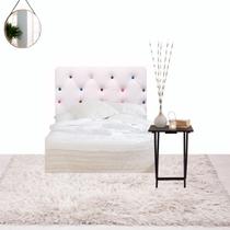 Cabeceira Solteiro Estofada Botões Multicores Butonê Branca