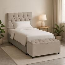 Cabeceira Solteiro Paris Estofada Painel com Recamier Baú 80cm para Cama Box Bege