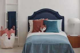 Cabeceira Solteiro Provençal 90x60cm Sintético Azul - Tachas Fumê