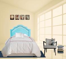 Cabeceira Solteiro Provençal Veludo Azul Bebê Com Tachas