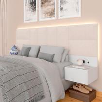 Cabeceira Suspensa Cama Casal Friburgo C/led Bco/bouclé Off White - Ma Cabeceira Suspensa Cama Casal Friburgo C/led Bco/bouclé Off White - Ma