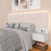 Cabeceira Suspensa Cama Casal Sierra Com Led Bco/bouclé Off White - Ma Cabeceira Suspensa Cama Casal Sierra Com Led Bco/bouclé Off White - Ma