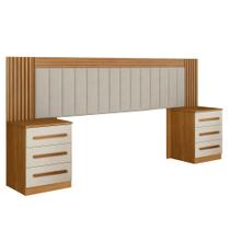 Cabeceira Valência Estofada Ripada e 2 Mesas de Cabeceiras Benetil