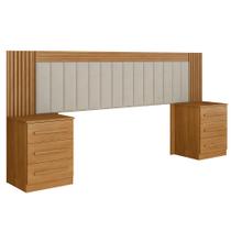 Cabeceira Valência Estofada Ripada e 2 Mesas de Cabeceiras Benetil