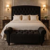 Cabeceira Veneza Estofado Box Casal com Pés e Recamier Baú 130cm