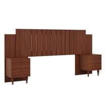 Cabeceira Verona com 2 Mesas de Cabeceira 4 Gavetas Painel Ripado PM Home