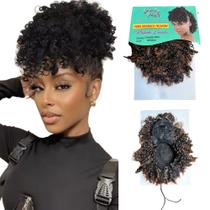 Cabelo Aplique Afro Puf Com Franja Cacheado Curto Fibra Orgânica