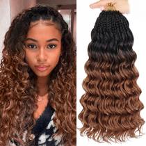 Cabelo de crochê encaracolado Leeven Ocean Wave 14 polegadas, pacotes com 8 pacotes para mulheres