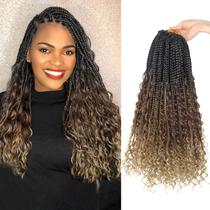 Cabelo de crochê Goddess Box Braids com pontas encaracoladas, 16 polegadas, boômio, tranças de crochê, 8 pacotes, 3 tranças de crochê, extensão de cabelo com tranças sintéticas para mulheres negras (16 polegadas (pacote com 8), M1B 30 27)...