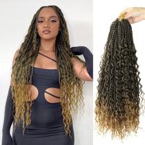 Cabelo de crochê Goddess Box Braids com pontas encaracoladas, 22 polegadas, boômio, tranças de crochê, 8 pacotes, 3 tranças de crochê, extensão de cabelo com tranças sintéticas para mulheres negras (22 polegadas (pacote com 8), T27)...