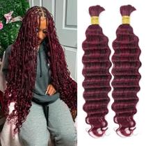 Cabelo encaracolado, humano trançado, 20 polegadas, 105 g, 2 pacotes, cor de vinho