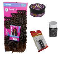 Cabelo Fibra Colágeno Be You Babado Mel Mesclado 80cm 320g Pomada 150g Micro Link Kit Entrelace Completo