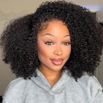 Cabelo humano Half Wig V SHOW Afro Curly 3 em 1, 16 polegadas, 180% de densidade Cabelo humano Half Wig V SHOW Afro Curly 3 em 1, 16 polegadas, 180% de densidade