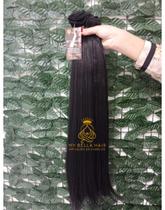 Cabelo Liso Semi Humano 50cm Preto Fibra Russa na Tela Europeu