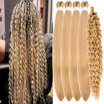 Cabelo loiro trançado pré-esticado, champanhe, cabelo boho loiro para trançar, hipoalergênico, encaracolado, de ondas profundas, boho, tranças, cor, cor, sintética, torção sem nós Cabelo loiro trançado pré-esticado, champanhe, cabelo boho loiro para trançar, hipoalergênico, encaracolado, de ondas profundas, boho, tranças, cor, cor, sintética, torção sem nós