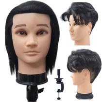 Cabelo masculino com cabeça de manequim de barbeiro Leticia com cabelo humano